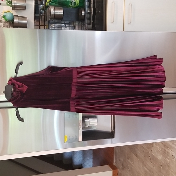 💕TED BAKER💕 Cornela Pleated Velvet Midi Dress ~ Oxblood TB4 US 10 NWT - Picture 14 of 17